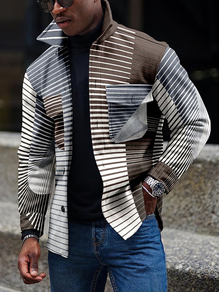 Casual Men's Printed Long-sleeved Shirt Jacket