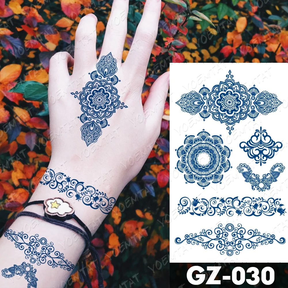Juice Lasting Waterproof Temporary Tattoo Stickers Lotus Totem Flower Mandala Flash Tattoos Ink Fatima Hand Body Art Fake Tatto