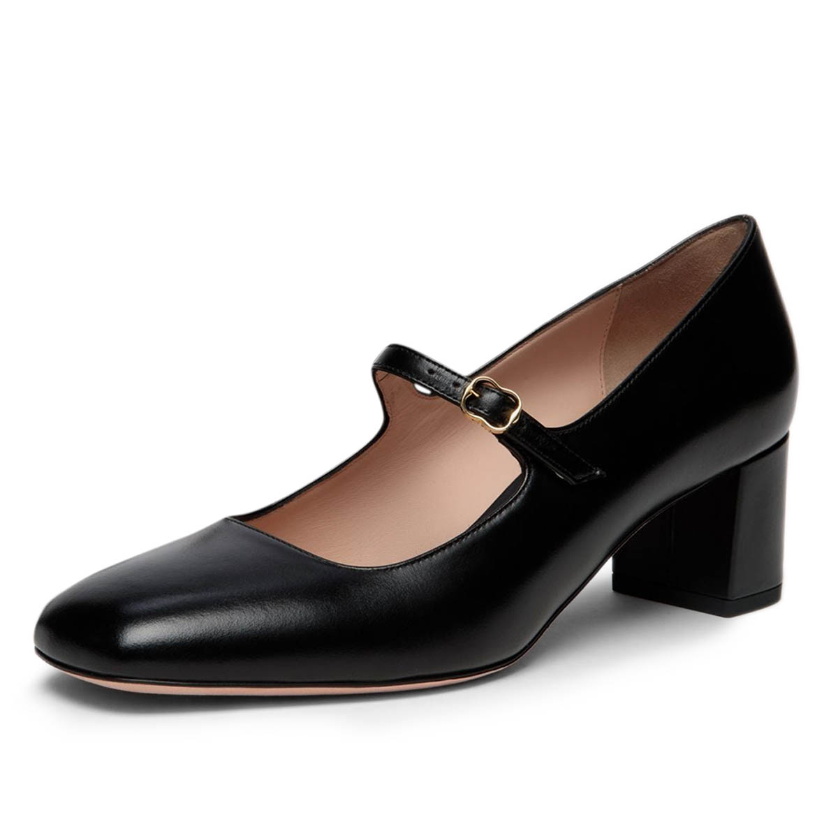 Classic Black Square Toe Mid Chunky Heel Mary Jane Pumps with Buckle Nicepairs