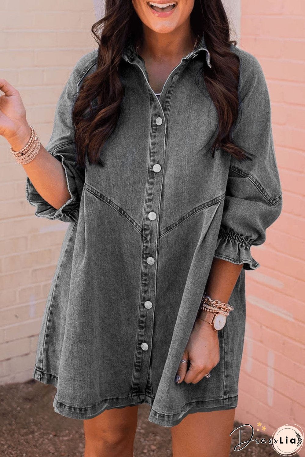 Denim Dress with Ruffles