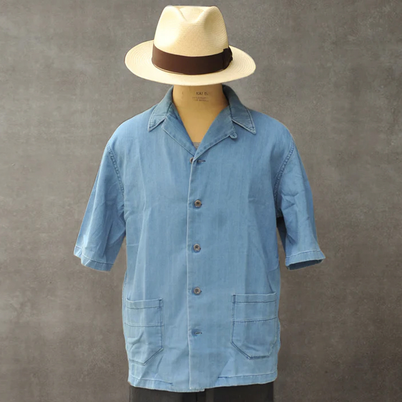 Men's Cotton Herringbone Cuban Collar Short Sleeve Shirt