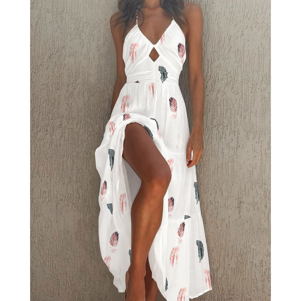 Llyge Ninimour Women Spaghetti Strap Cutout Halter Maxi Dress Summer Holiday Casual Beach Sundress Fashion  Long Dress  Robes llyge