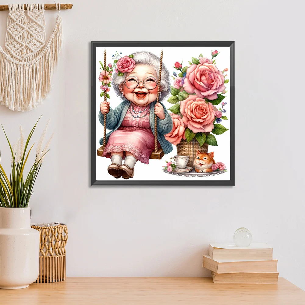 Diamond Painting - Full Round Drill - Swing Old Lady(Canvas|30*30cm)
