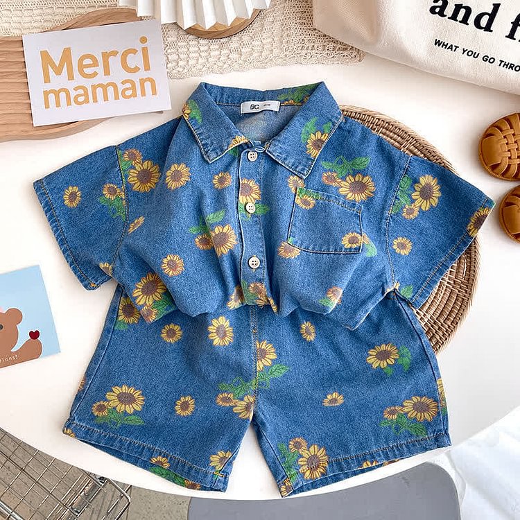 Toddler Boy Sunflower Denim Shirt and Pants Set