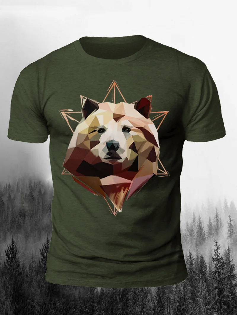 Men's Outdoor Camping Dog Print Short Sleeve T-Shirt in  mildstyles