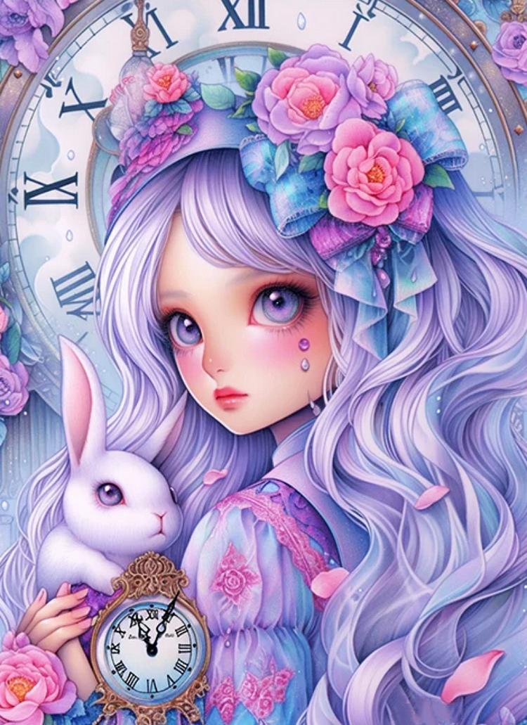 Miss Rabbit With A Clock 40*55CM(Canvas) Diamond Painting gbfke