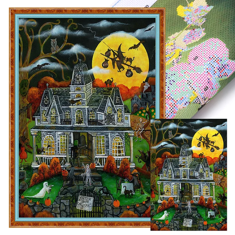 Halloween Country House 11CT Stamped Cross Stitch 50*70CM