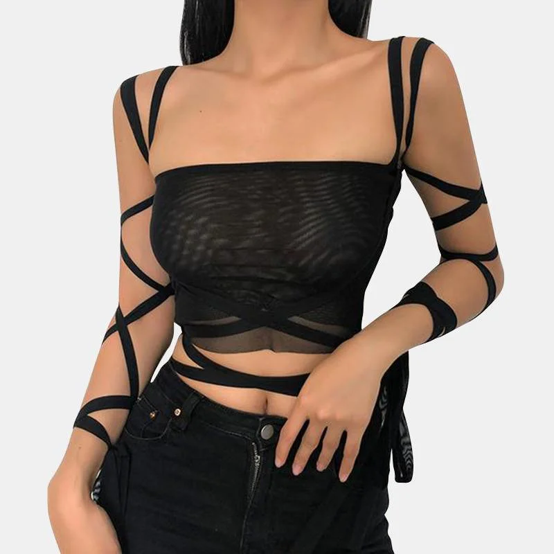 Gothic Mesh Lace Up Top