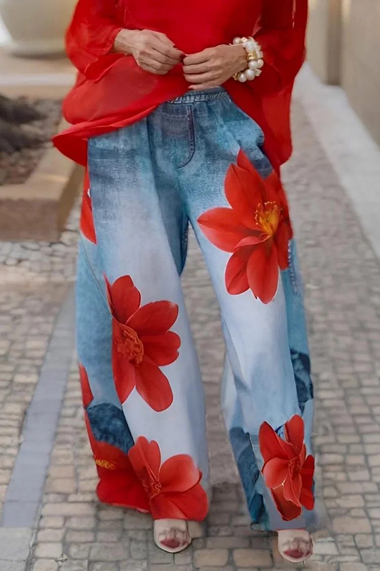 Plus Size Daily Light Blue Floral Pocket Denim Jeans [Pre-Order] 2024 - Xpluswear