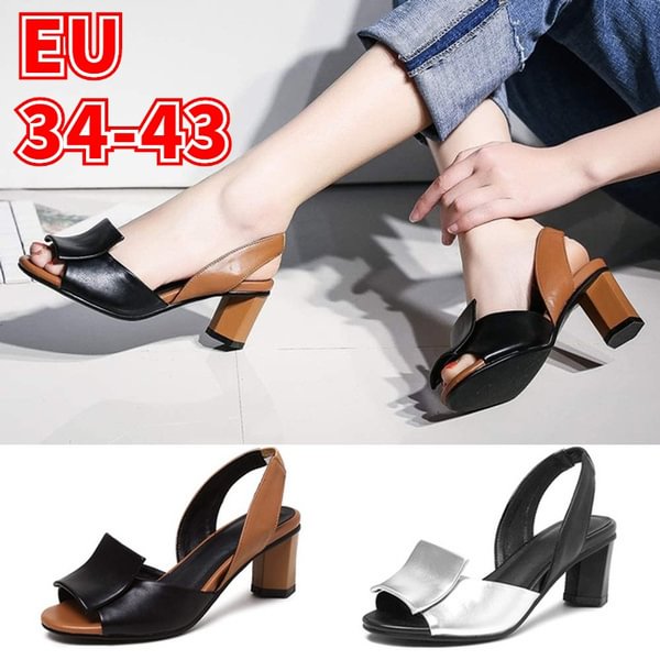 TeeYours 34-43 Women's Slingback Block Heel Peep Toe Sandals Classic Slip On Dress Sandals - Shop Trendy Women's Fashion | TeeYours
