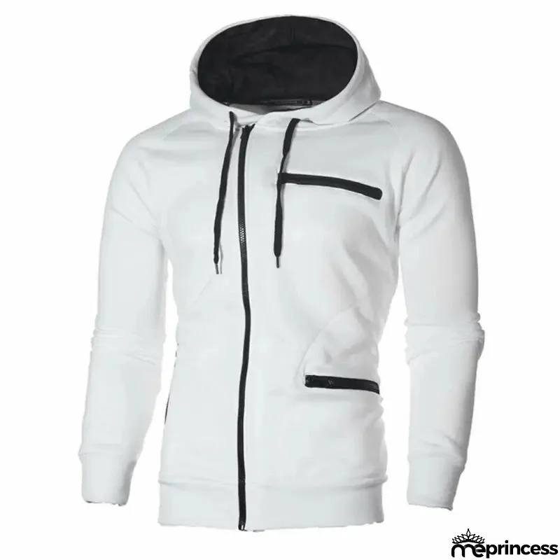 Men's Polyester Long Sleeves Zipper Closure Solid Pattern Jacket