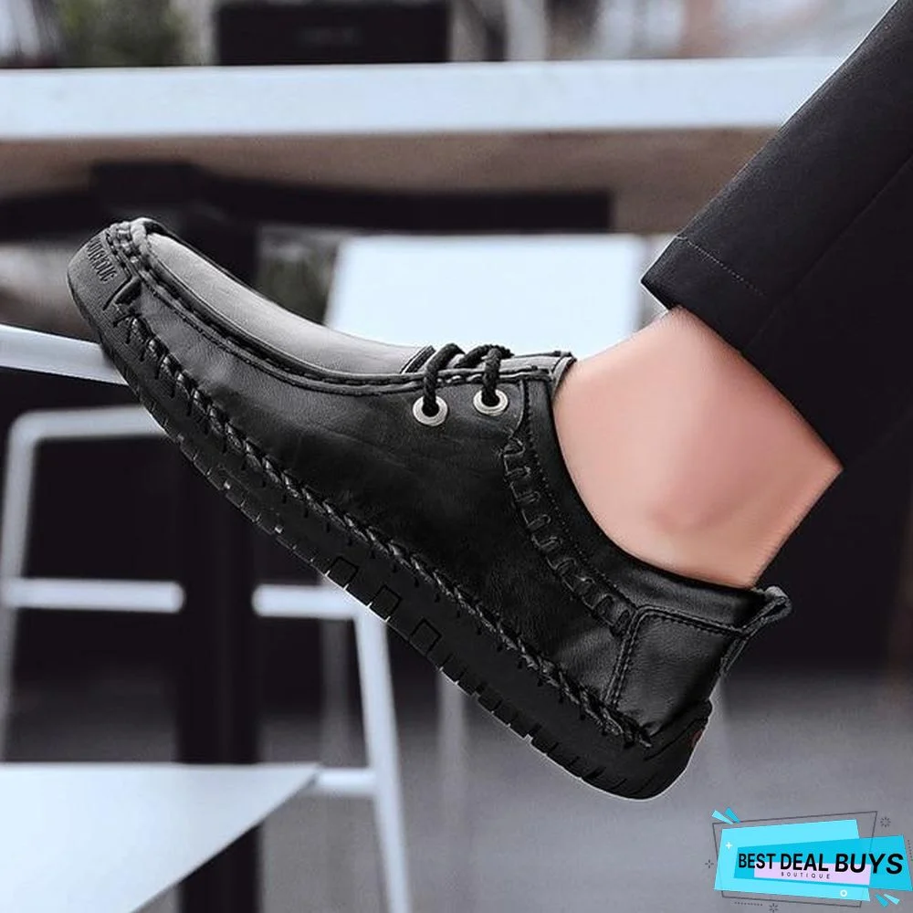Men's Pu Leather Flats Shoes Fashion Casual Lace Oxford Shoes