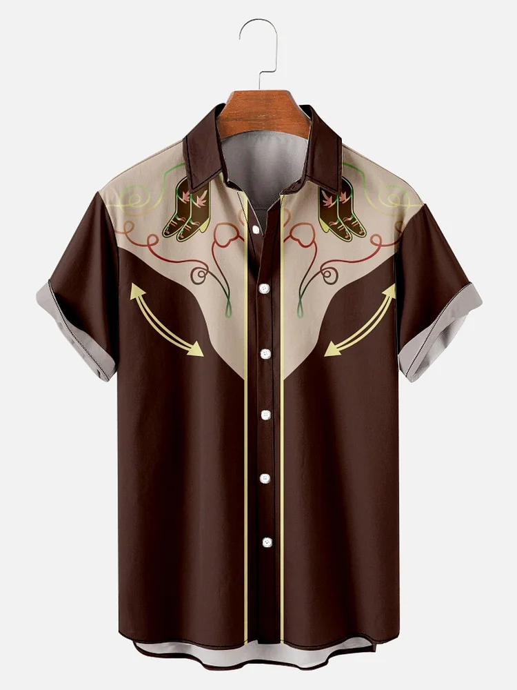 Men's Vintage Nomad Western Denim Printed Casual Shirt