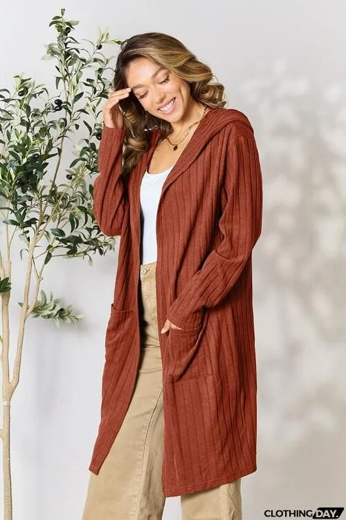 Basic Bae Full Size Ribbed Open Front Long Sleeve Cardigan