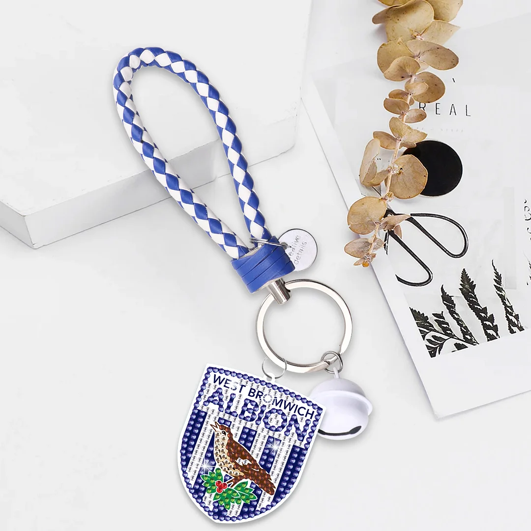 【Upgrade】DIY West Bromwich Albion F.C. Logo Double Sided Rhinestone Painting Keychain Pendant for Adult