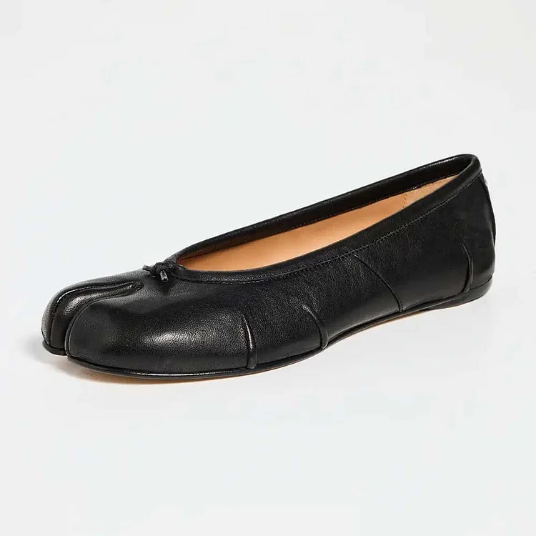 Black Split Round Toe Decorative Knot Flat Shoes for Women |FSJ Shoes