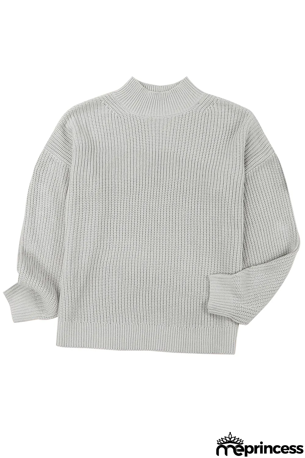 Gray High Neck Drop Shoulder Plain Sweater