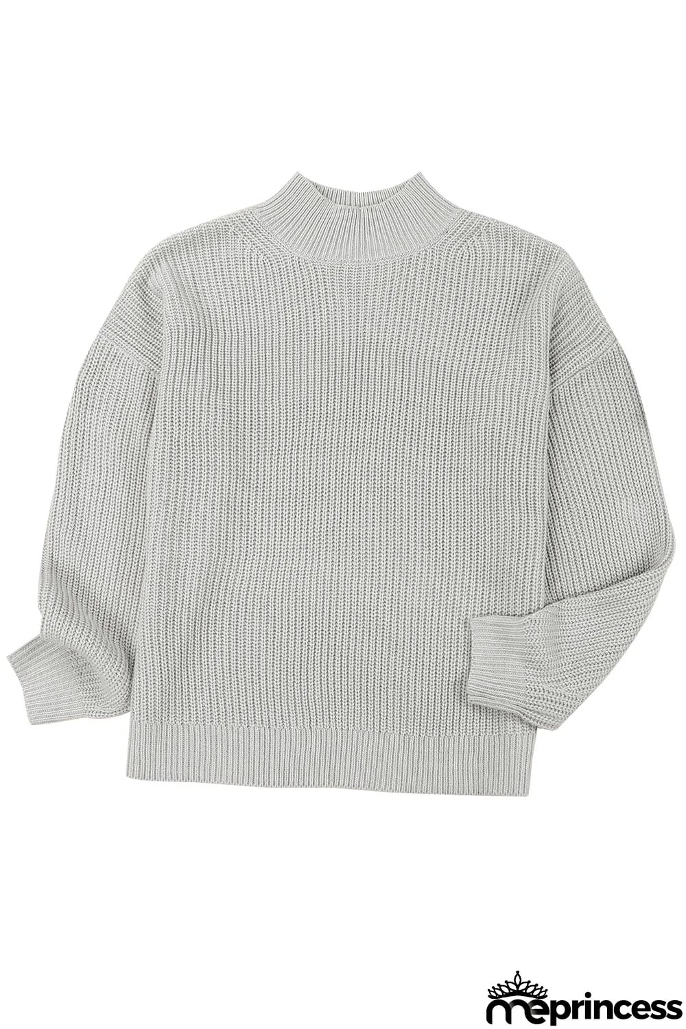 Gray High Neck Drop Shoulder Plain Sweater