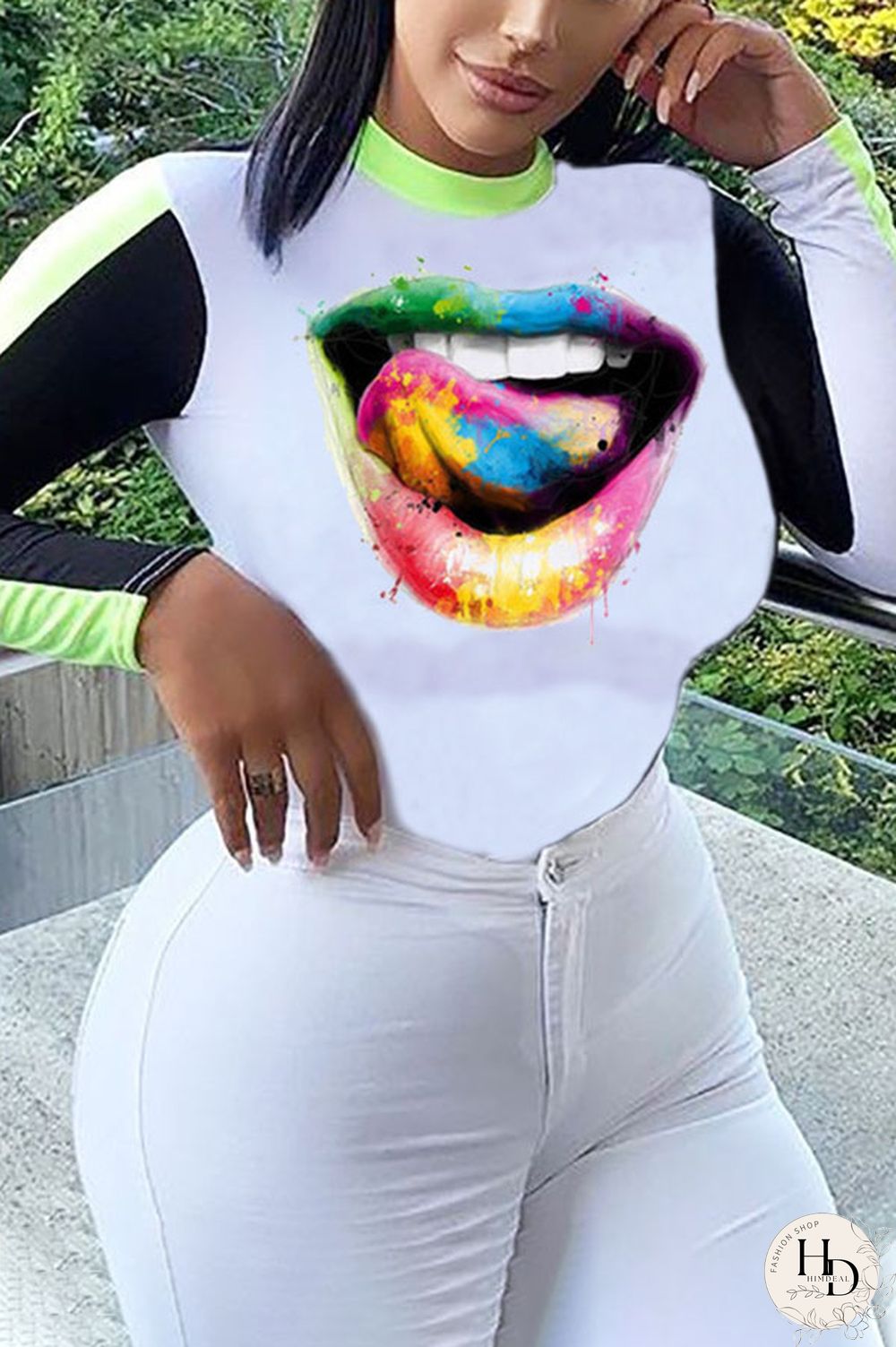 Red Polyester O Neck Long Sleeve Print Tops