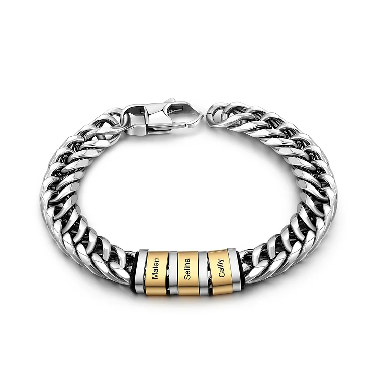 Personalized Cuban Chain Bracelet Custom 3 Names Beads Men's Women's Bracelet