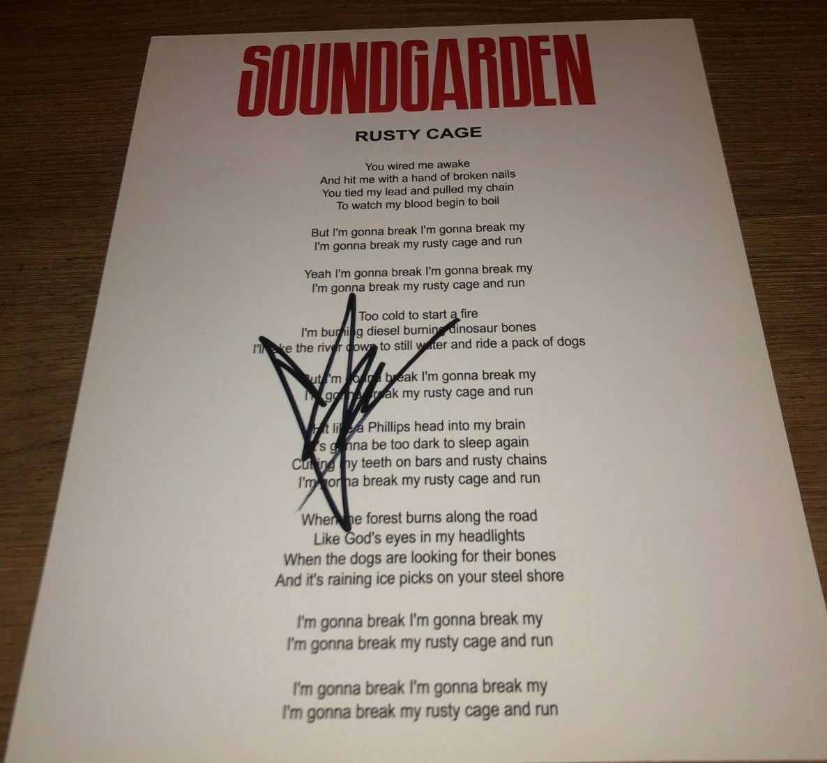 Chris Cornell Soundgarden Rusty Cage Signed Autographed Lyric Sheet COA E1