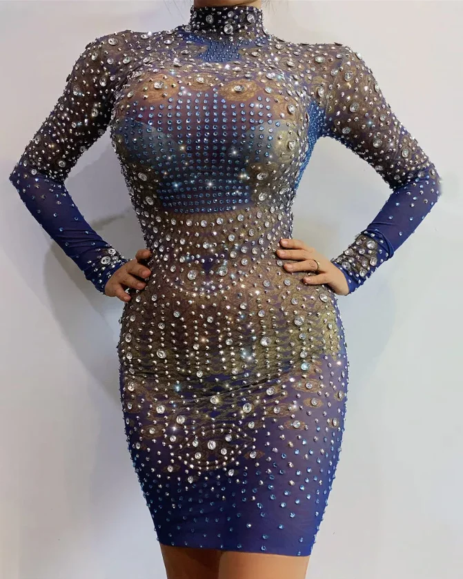 Elegant Ombre Gold Rhinestone Mini Dress