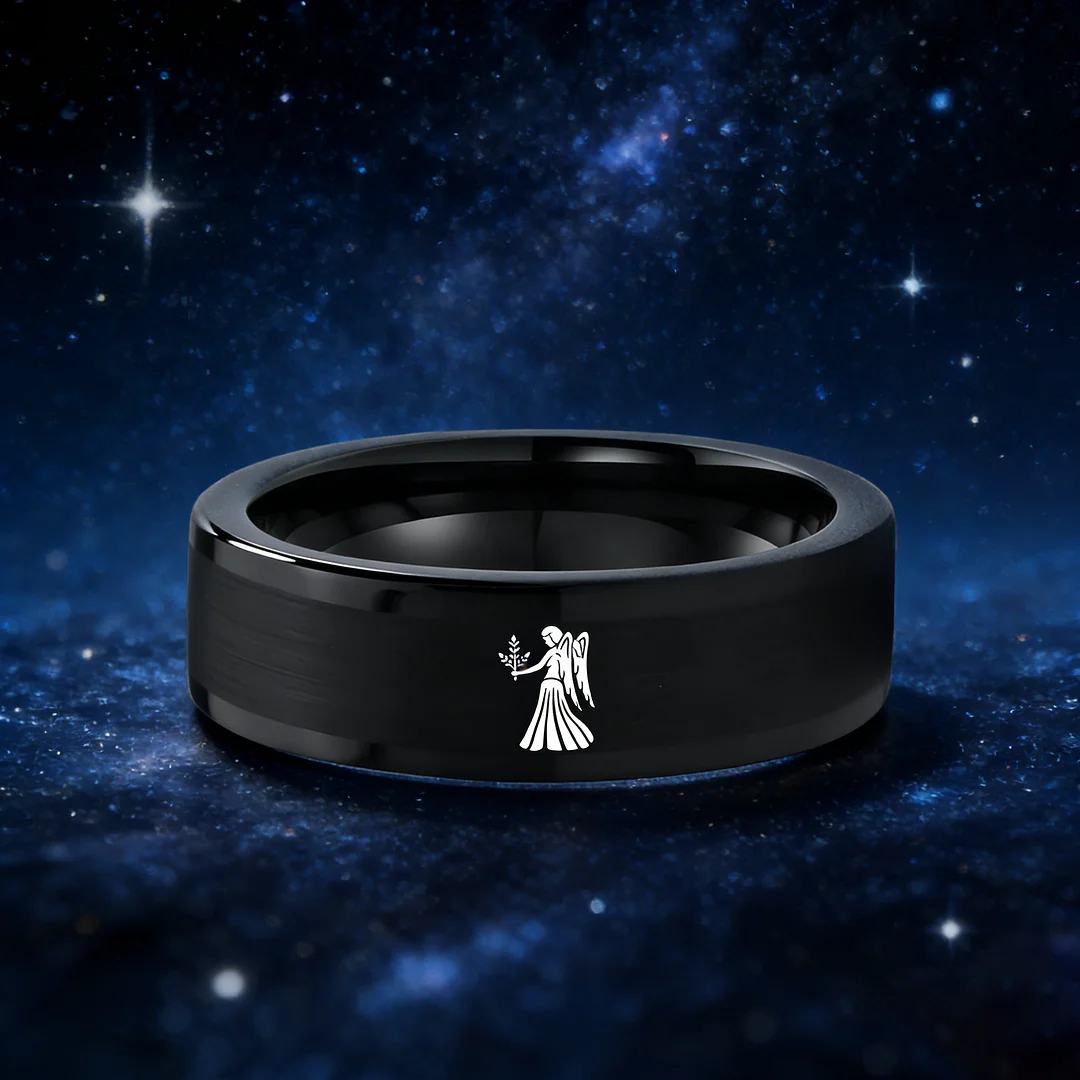 Black Tungsten Carbide Rings Flat Virgo Wedding Bands Flat Top Comfort Fit 4MM 6MM 8MM