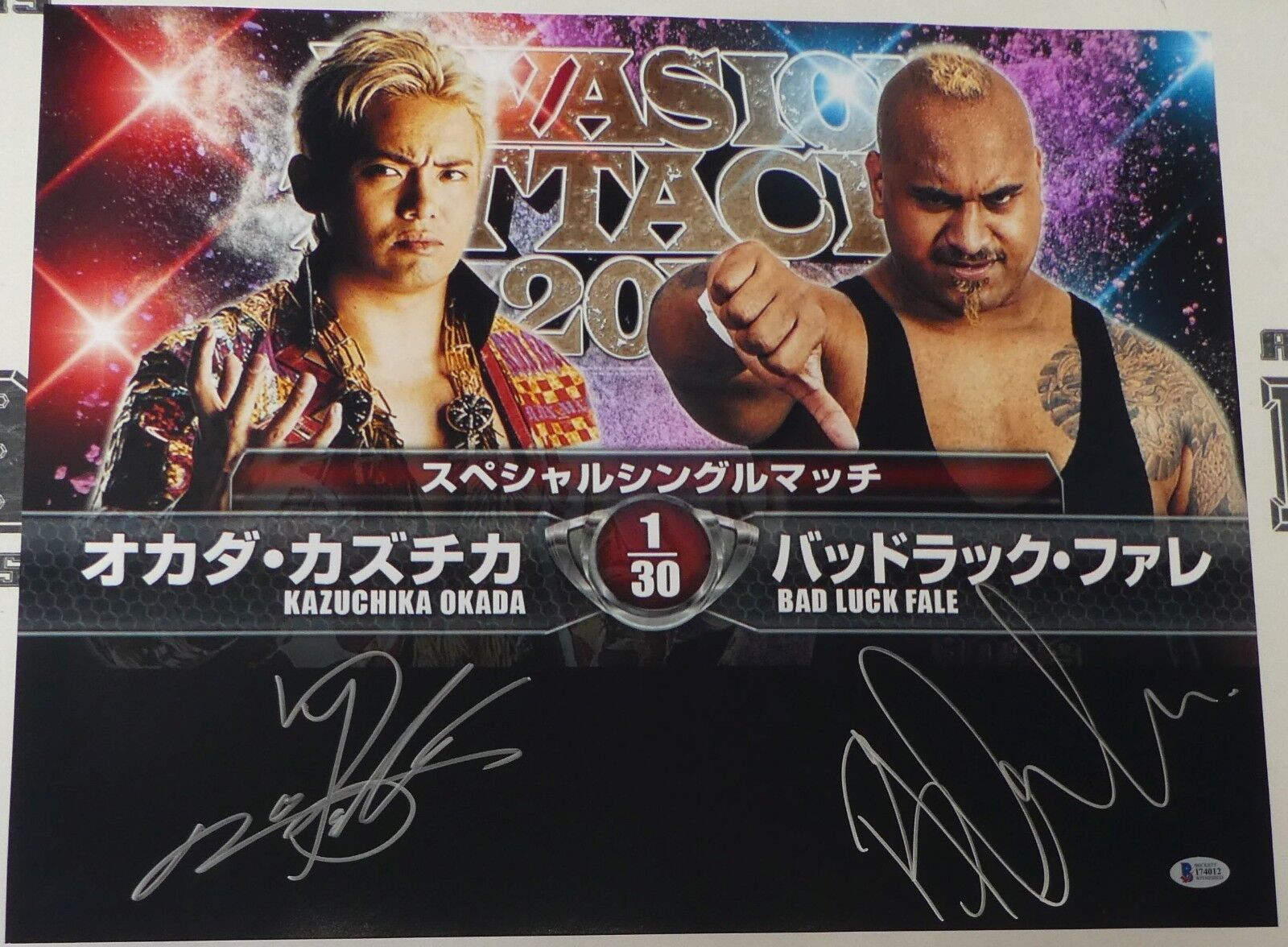 Kazuchika Okada Bad Luck Fale Signed 16x20 Photo Poster painting BAS COA New Japan Pro Wrestling