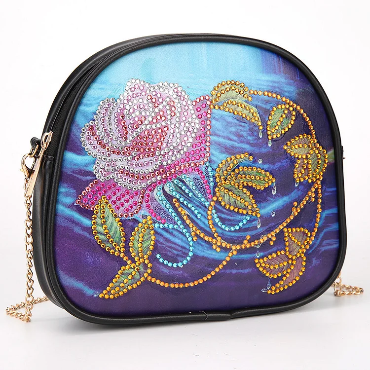 LOVE | DIY Water rose shaped diamond painting one-shoulder chain lady bag