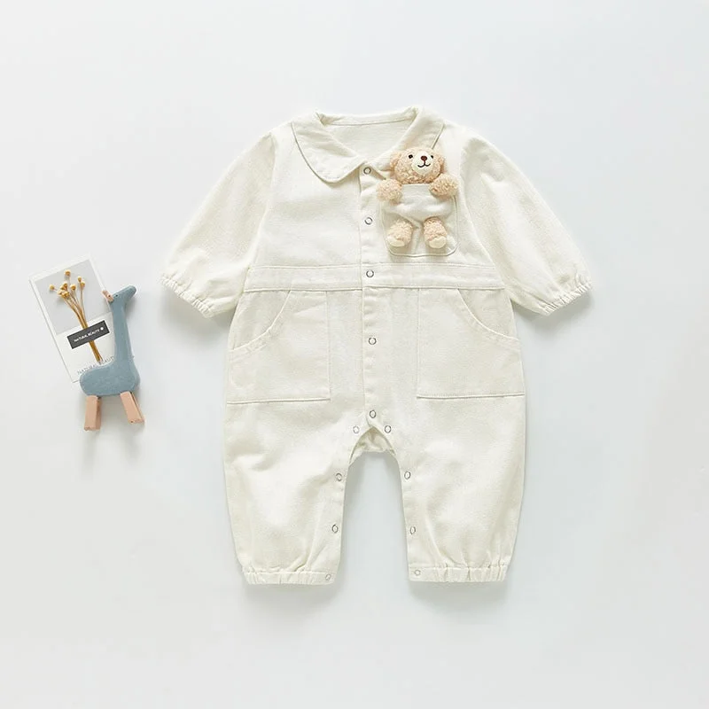 MILANCEL 2022 Spring New Baby Clothing Rompers Denim Long Sleeved Jumpsuit One Piece Bear Outerwear