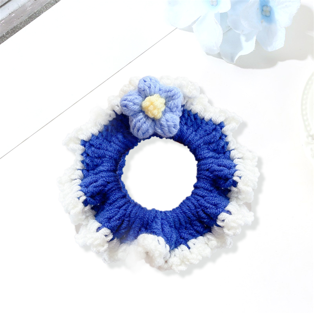 

Cute Knitted Scrunchies Elastic Hair Ties Women Flower Ponytail Holder Rope, Blue, 501 Original