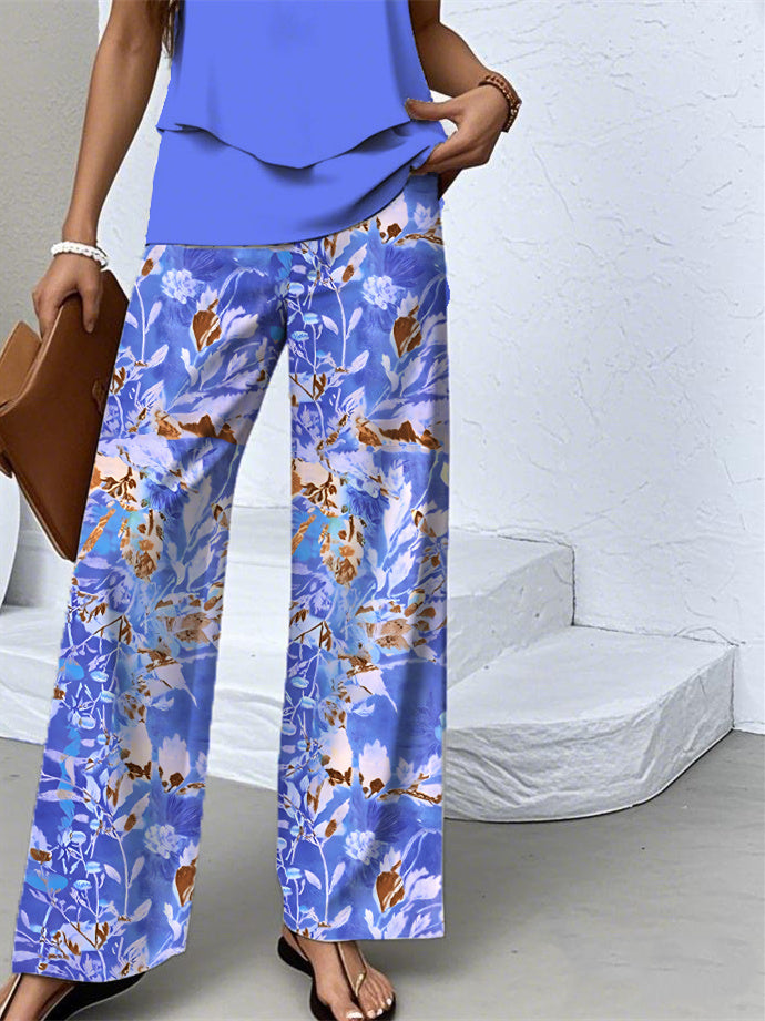 Women's Sleeveless Square Collar Graphic Printed Casual Set