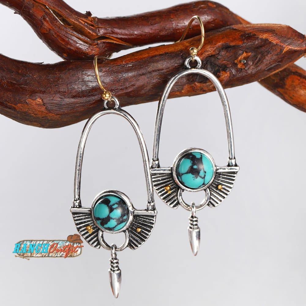 Vintage Earrings Boho Turquoise Ethnic Jewelry Western Cowgirl Engraving Creative Earring