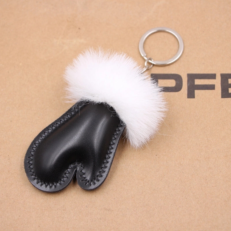1 Piece Fashion Gloves Pu Leather Plush Bag Pendant Keychain