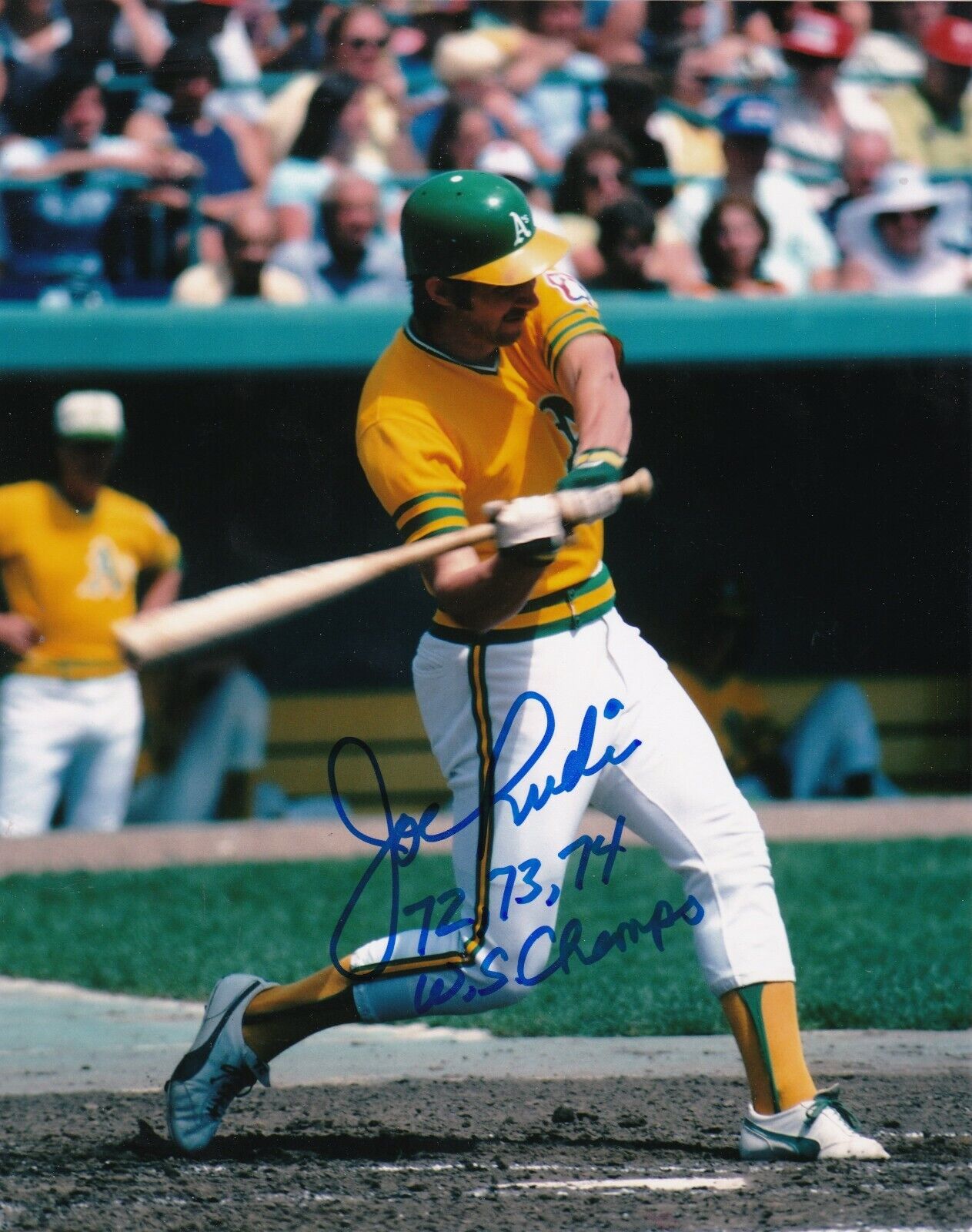 JOE RUDI OAKLAND A'S 1972,73,74 WS CHAMPS ACTION SIGNED 8x10