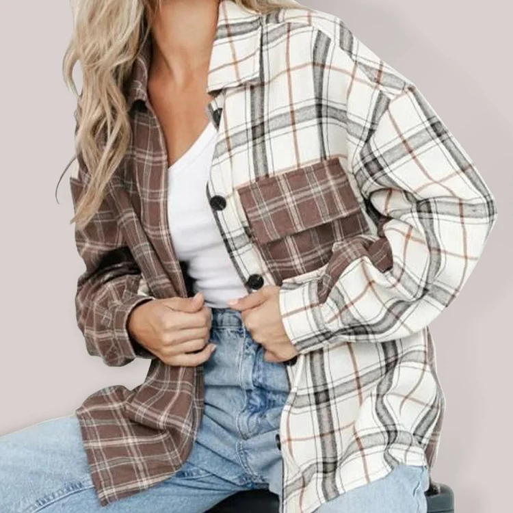 Plaid Contrast Color Cardigan Casual Shirt Jacket Flusfy