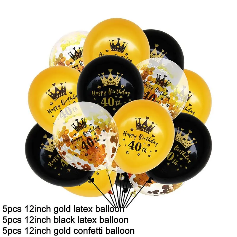Black Gold Happy Birthday Banner Balloon Flag Adult 30th 40th 50th 60th Birthday Party Decoration Supplies Bunting Anniversary