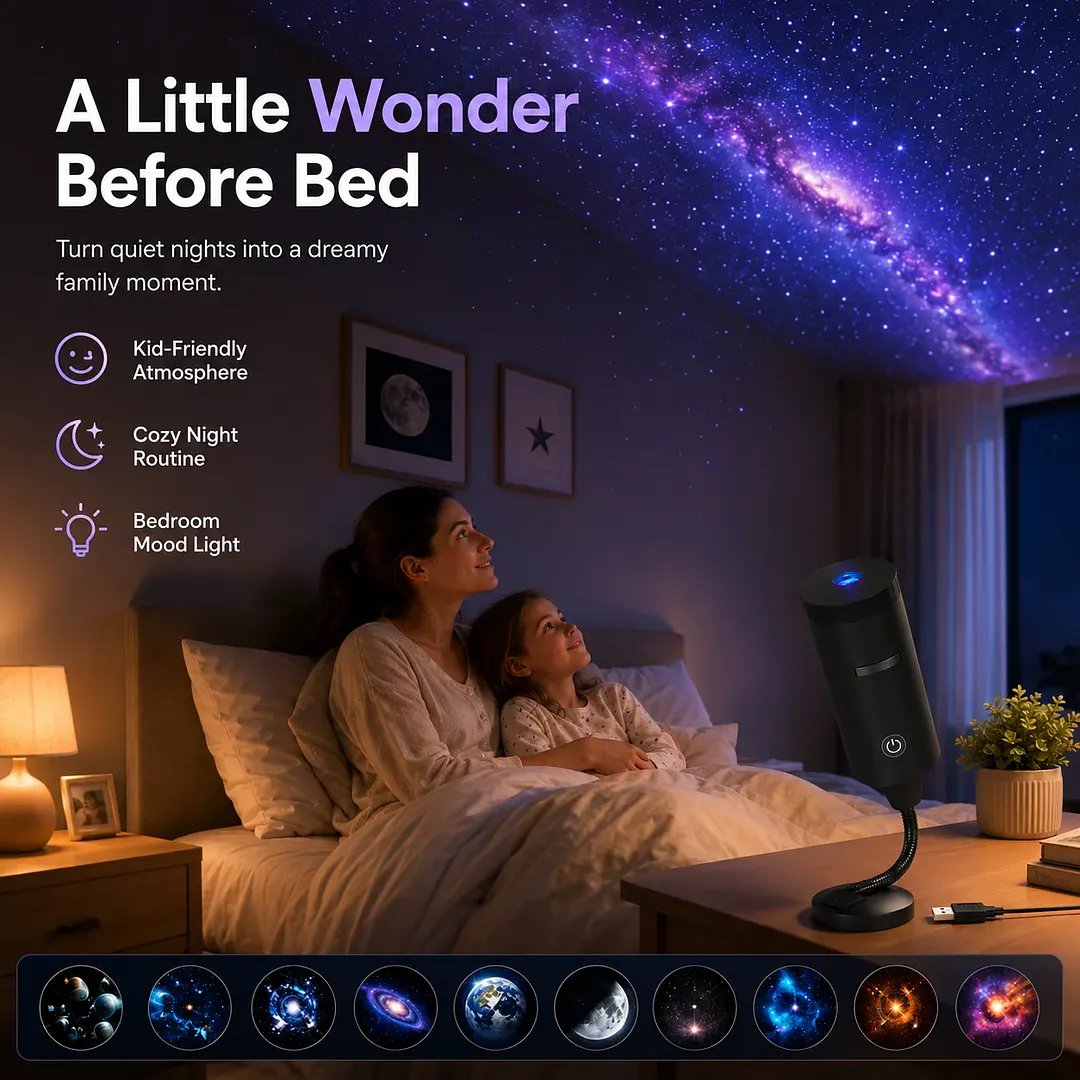 Plug-&-Play HD Star Projector &ndash; 11 Galaxy, Butterfly & Ocean Scenes