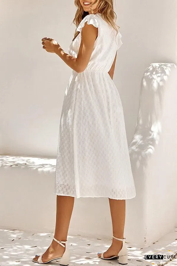 Sweet Elegant Solid V Neck A Line Short Sleeve Dress