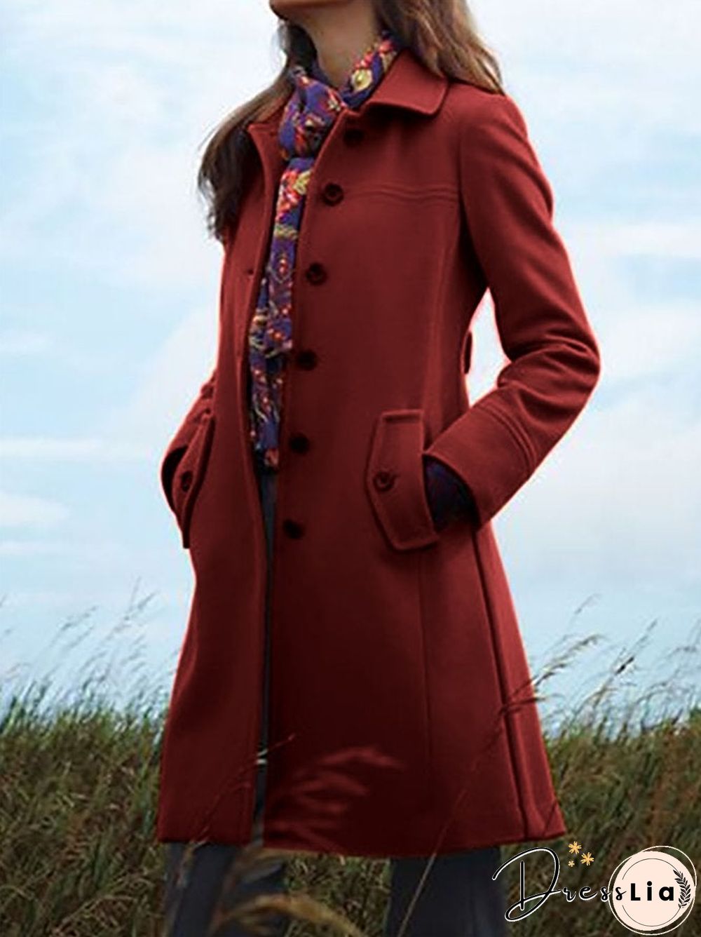 Cotton-Blend Casual Solid Outerwear