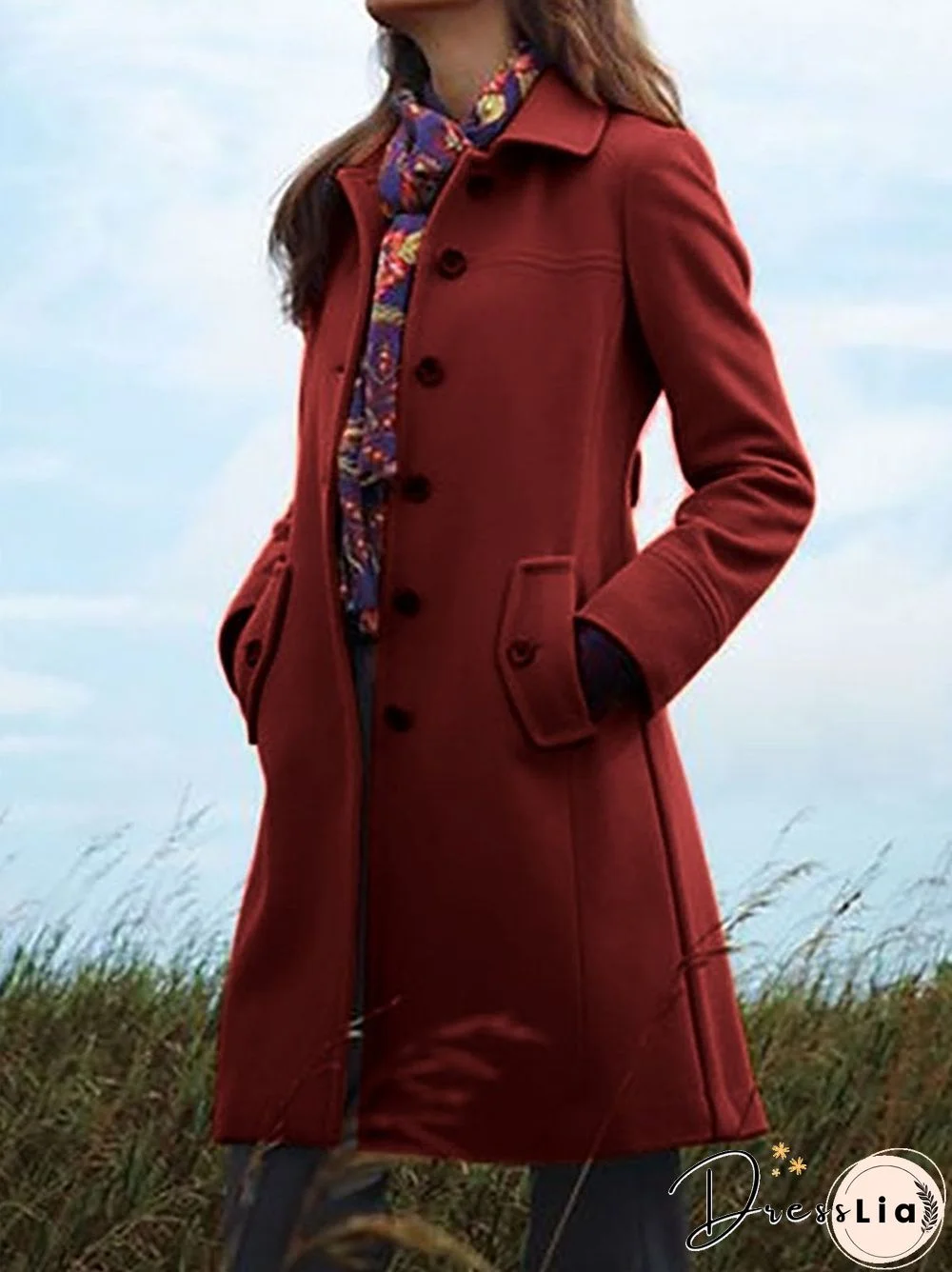 Cotton-Blend Casual Solid Outerwear