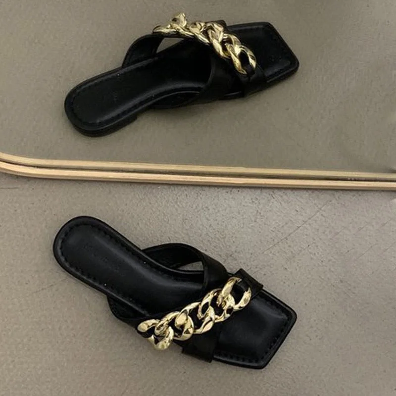 Women Summer Flip Flops Chain Cross Open Toe Slippers Sandals Shoes Woman Lady Casual Slides Mules Babouche Slippers Shoes Mujer