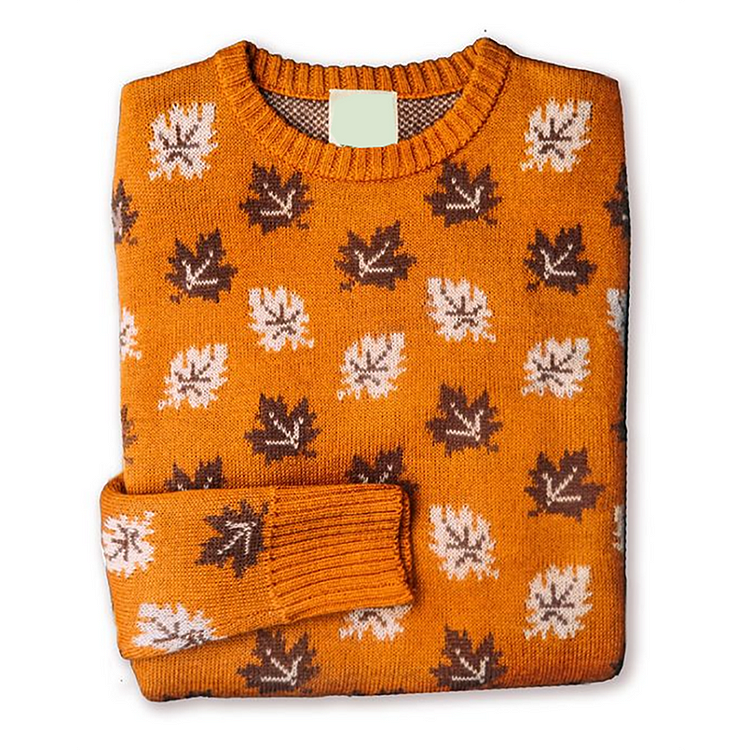 Thanksgiving Autumn Pumpkin Embroidery Art Print Knitted Pullover Comfort Sweater
