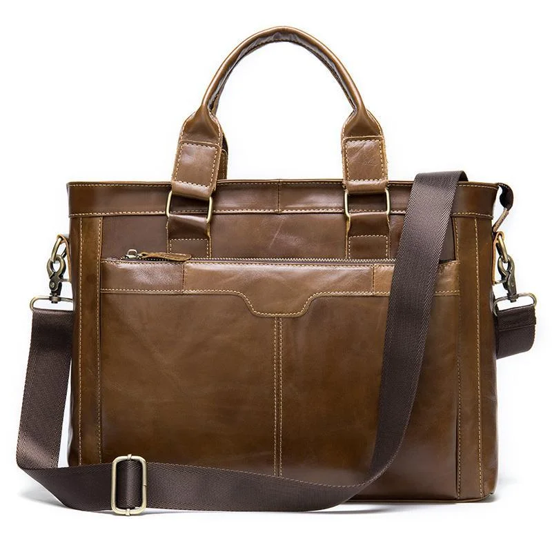 Men's Large-Capacity Handbag Business Leather Briefcase Crossbody Bag