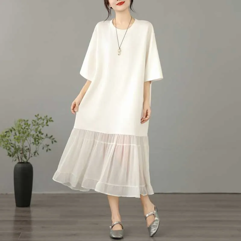 Elegant Mesh Splicing Short-Sleeve Dress