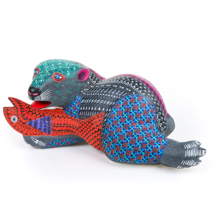 Bear With Fish - Oaxacan Alebrije Wood Carving