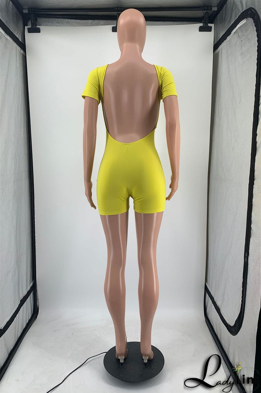 Yellow Fashion Casual Solid Basic O Neck Skinny Romper