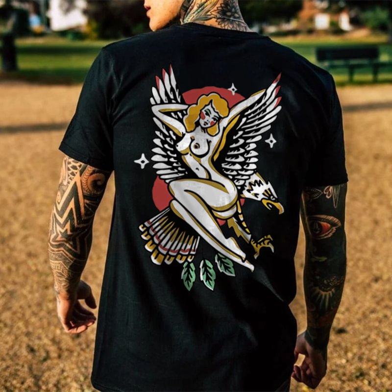 Fashion beauty and eagle print T-shirt - Krazyskull