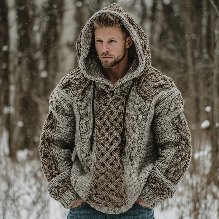 Men's Retro Celtic Knot Art Warm Hooded Sweater