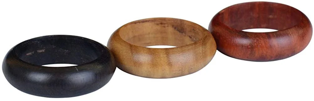 JAJAFOOK 3PCS Classical Simple Couple Wooden Ring Sandalwood Ring Men Wedding Band